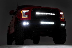 Ford F-150 Front Bumper - Rough Country - LED Bumper with 2in LED Cubes and 20in LED Light Bar - Flat Black - '15-'17